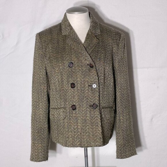 Vintage Oscar De La Renta Petite Oscar Tweed Double Breasted Brown Blazer L - Picture 1 of 12